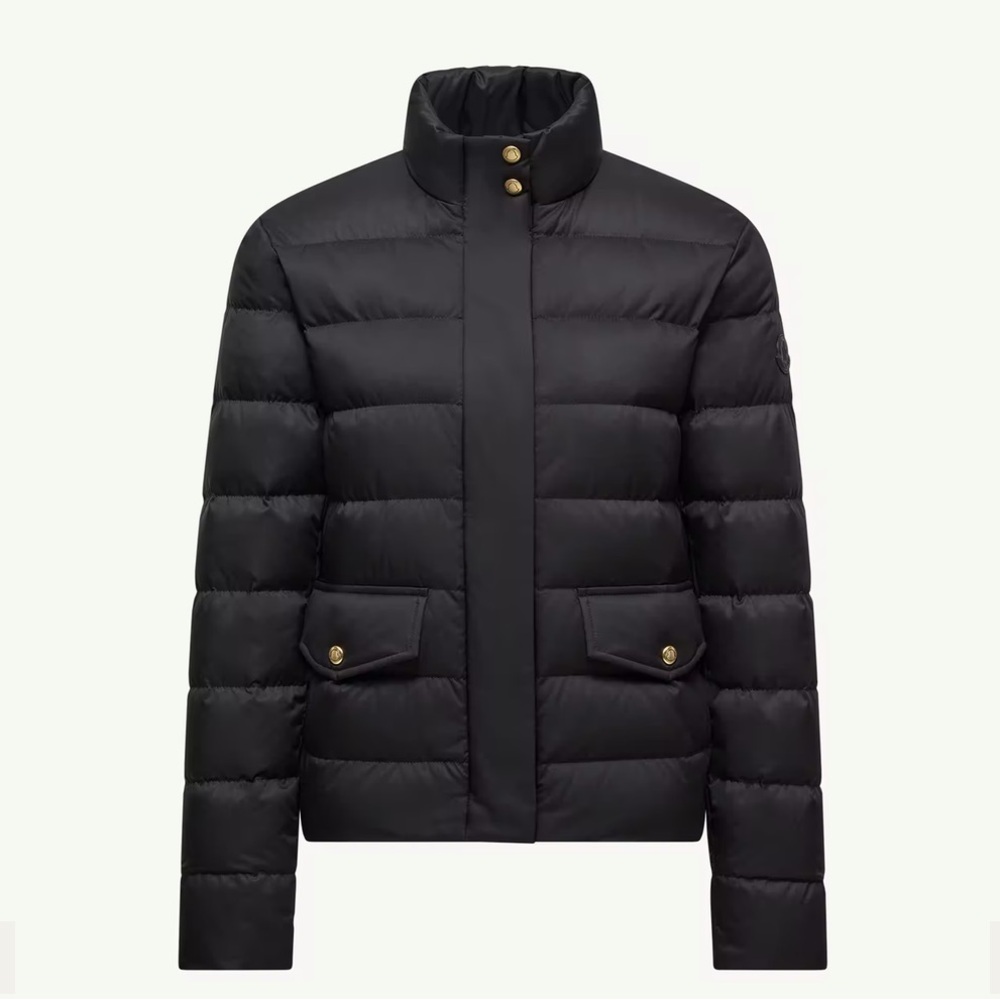 Moncler Black Puffer Jacket with Gold Accents Leather Logo - Picture 3 of 9